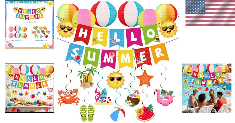 Summer Party Decorations Kit Beach Pool Party Decorations Banner Swirls Lanterns gallery