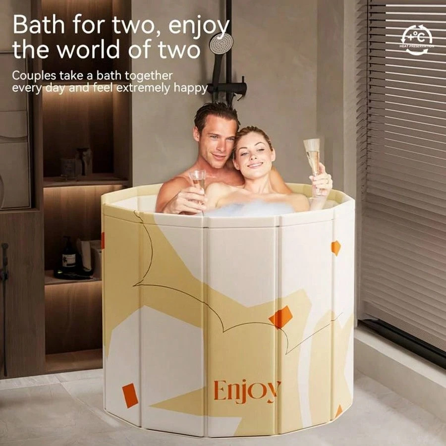 Foldable Non-Inflatable Bathtub Thickened Thermal Foam Portable Soaking Tub gallery