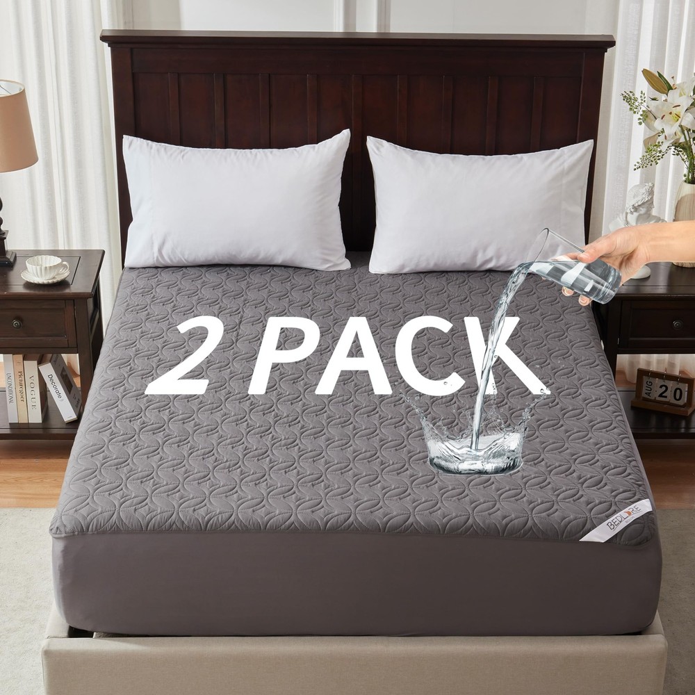 BEDLORE 2 Pack Waterproof Mattress Protector, Full Size Full, Grey