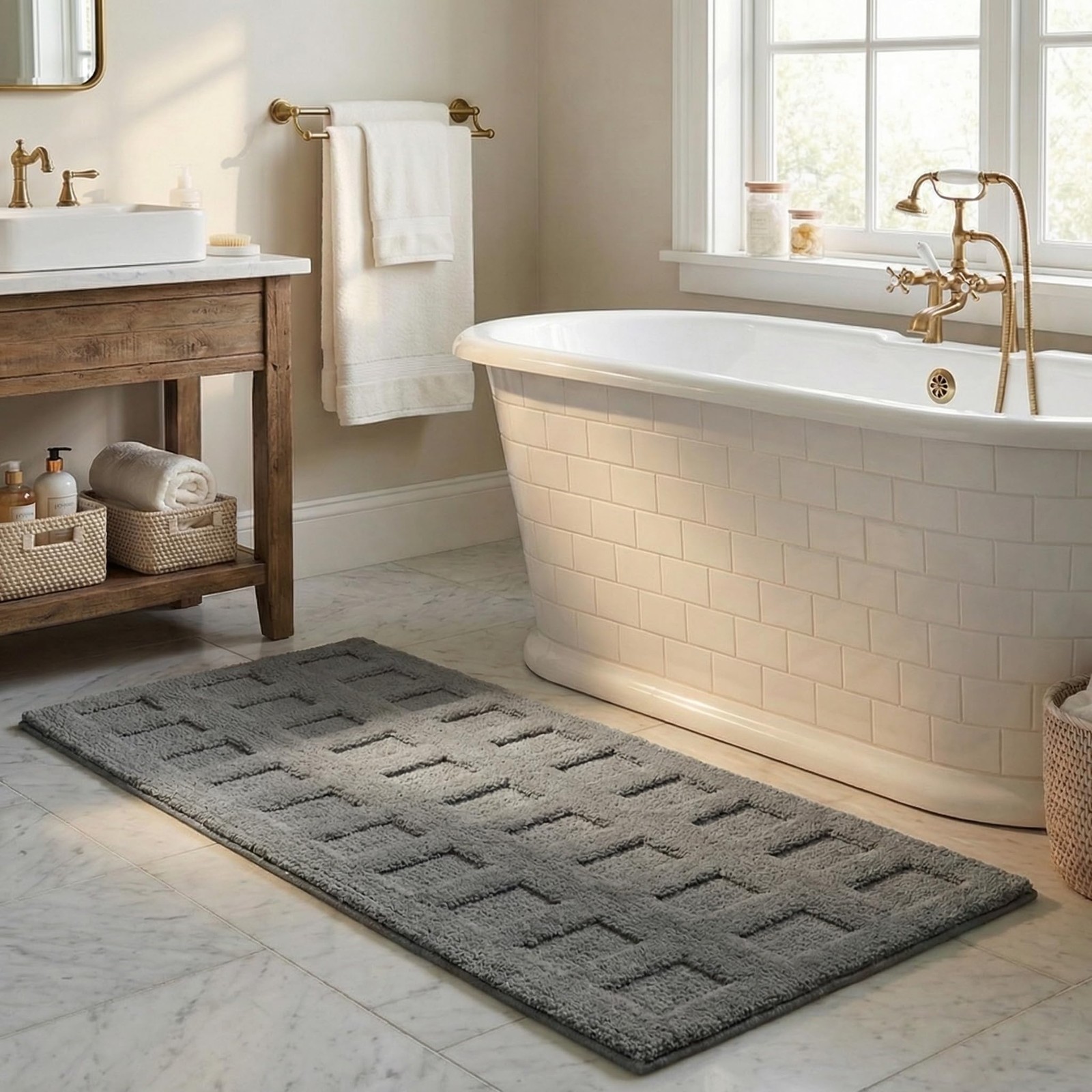 Non Slip Bath Mat Super Absorbent Microfiber Bathroom Rug Soft Plush Washable gallery