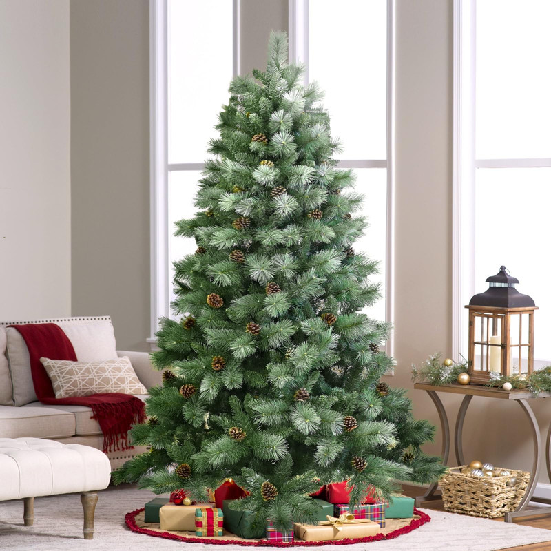 Artificial Christmas Tree Pinecone Xmas Frosted Tree Pre-Lit OR Unlit Multi Size gallery
