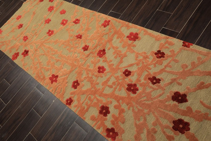 3'x8'9" Tibetano Runner Hand Knotted Wool & Silk Tibetan Boho High Low Pile Rug gallery