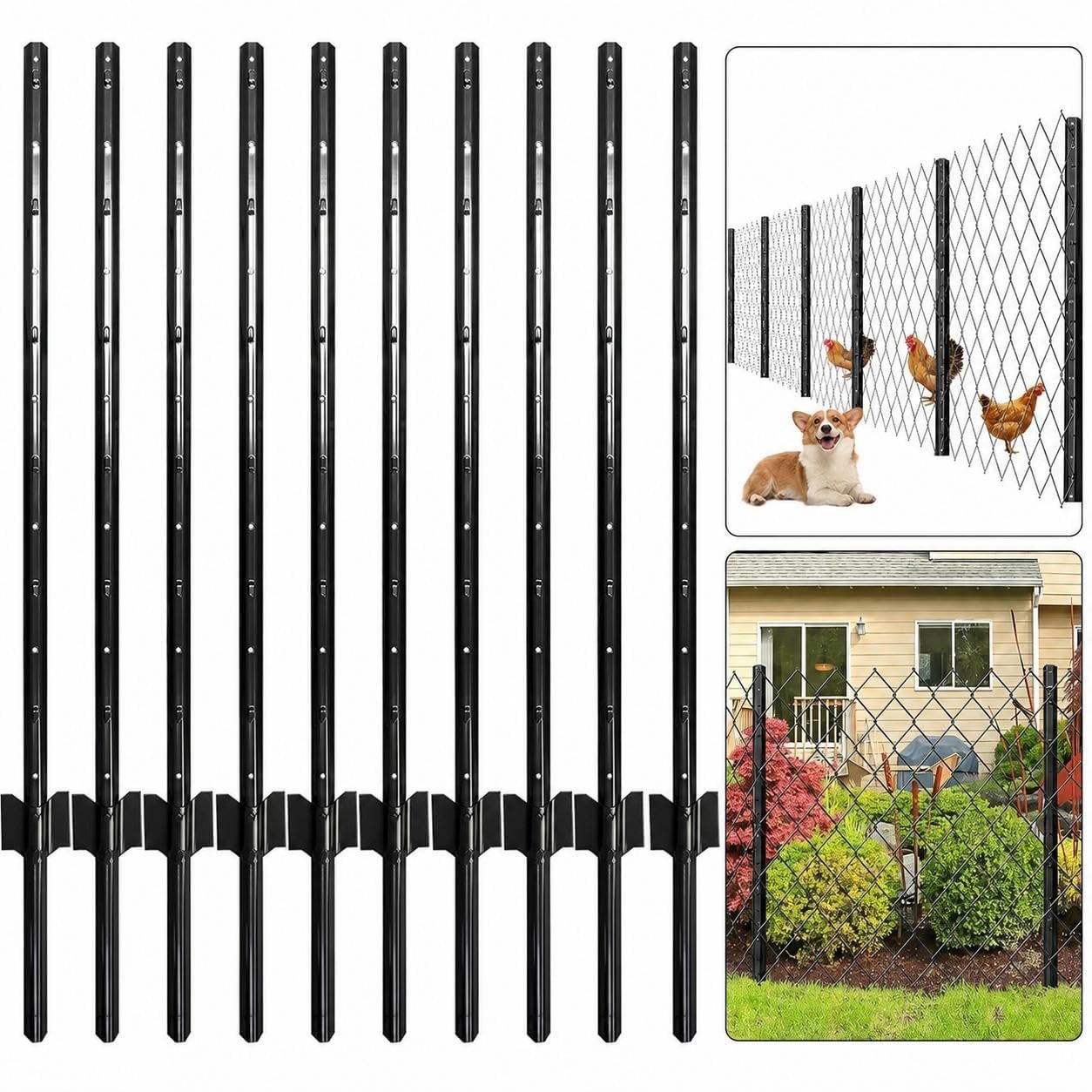 4ft 5ft 6ft 7ft Fence Post 10PCS T-Post Heavy Duty Metal Fence Posts Green Black gallery