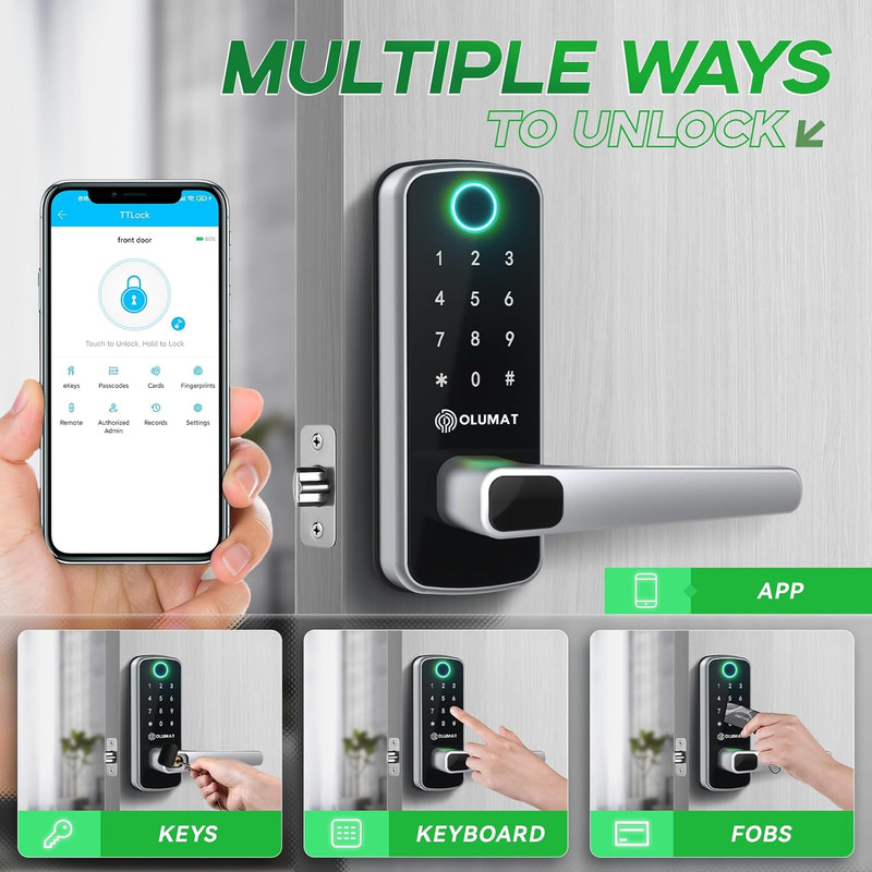 Keyless Smart Door Lock with Handle WiFi Gateway Keypad Fingerprint Entry gallery
