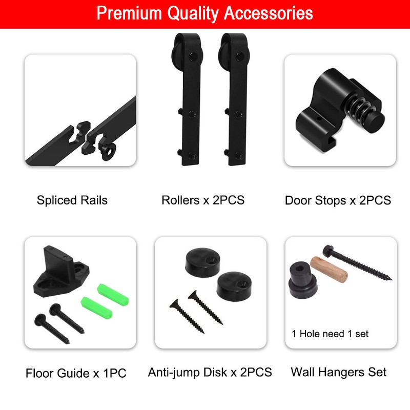5FT-16FT Sliding Barn Single Door Hardware Track Kit With Adjustable Floor Guide gallery