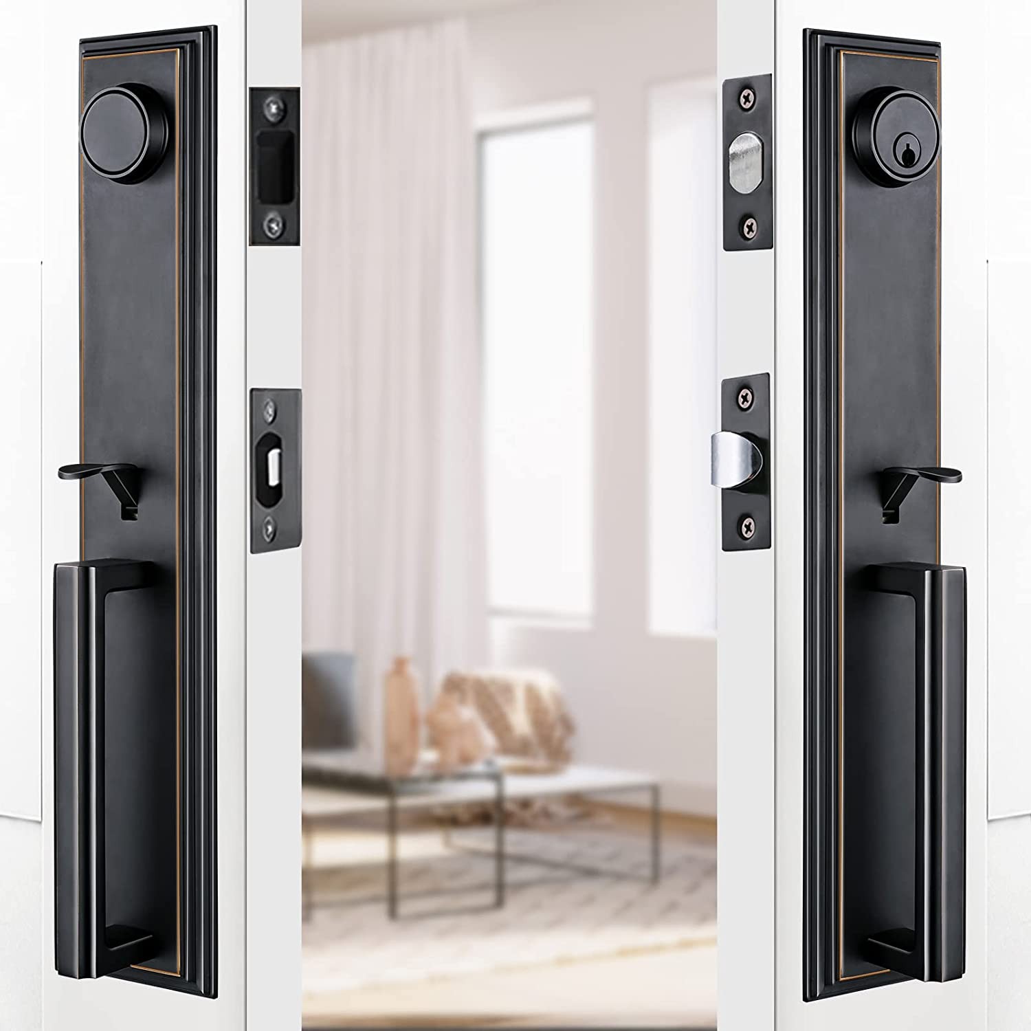 Double Door Handle Heavy Duty Front Door Lock Set with Lever & 2 Keyed Alike gallery
