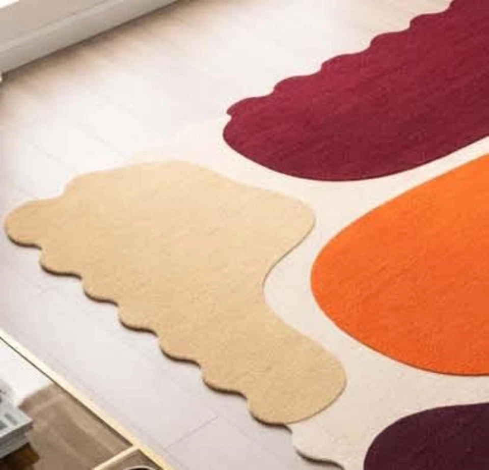 Abstract Handmade Area Rug, Modern Wavy Shape Carpet, Multicolor Designer Rug gallery