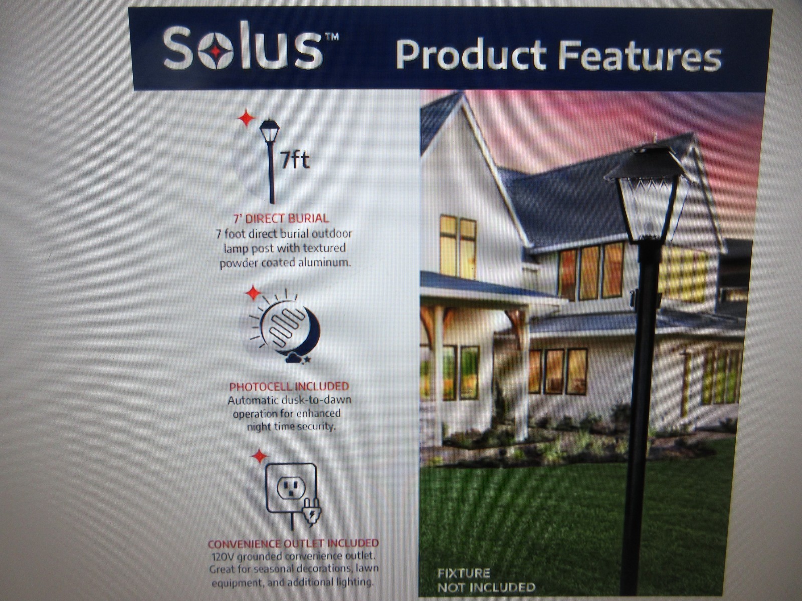 SOLUS 7 ft. Black Outdoor Direct Burial Lamp Post with Convenience Outlet 2PK gallery
