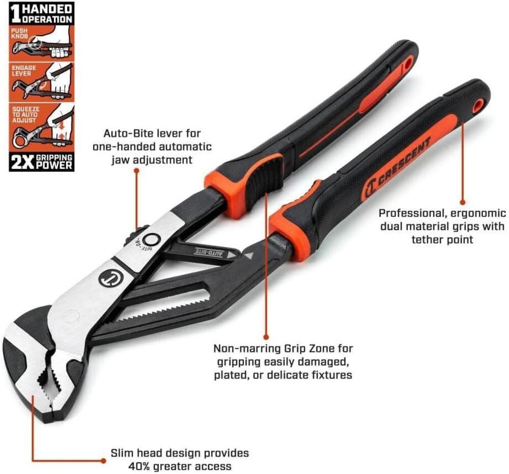 Crescent® Z2 Auto-Bite™ 6" V-Jaw Tongue & Groove Pliers - NEW gallery
