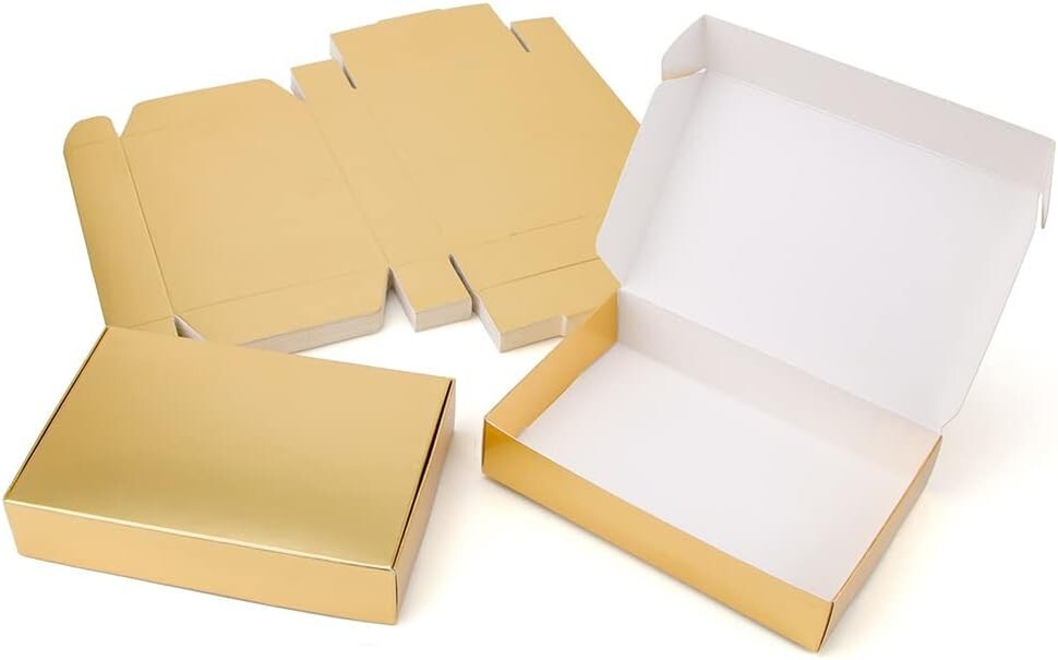 9 pcs gold gift boxes, folding small cartons SIZE: 6.7 X 4.7 X 2.4 INCHS gallery