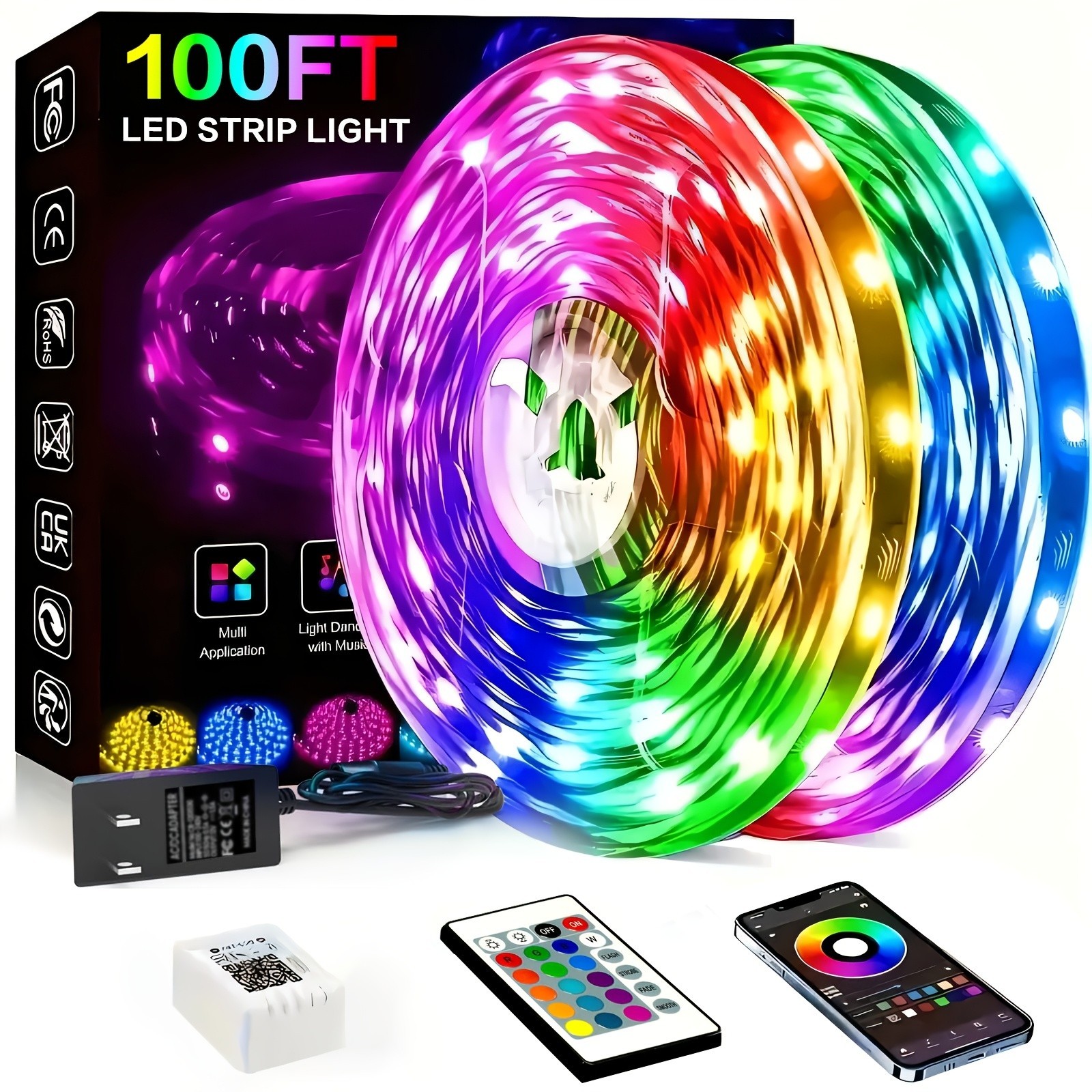 100Ft LED Strip Lights, Smart Light with App Remote Control, RGB LED Lights for gallery