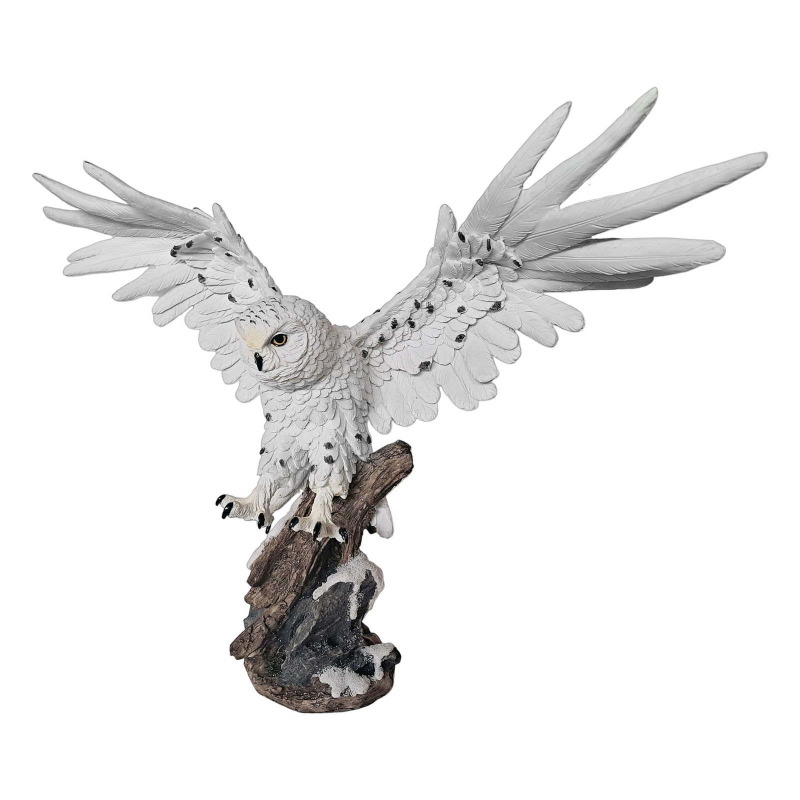 Detailed Craftmanship 18 1/2" Yellow-Eyed Snow Owl Decor Sculpture, Soaring O... gallery