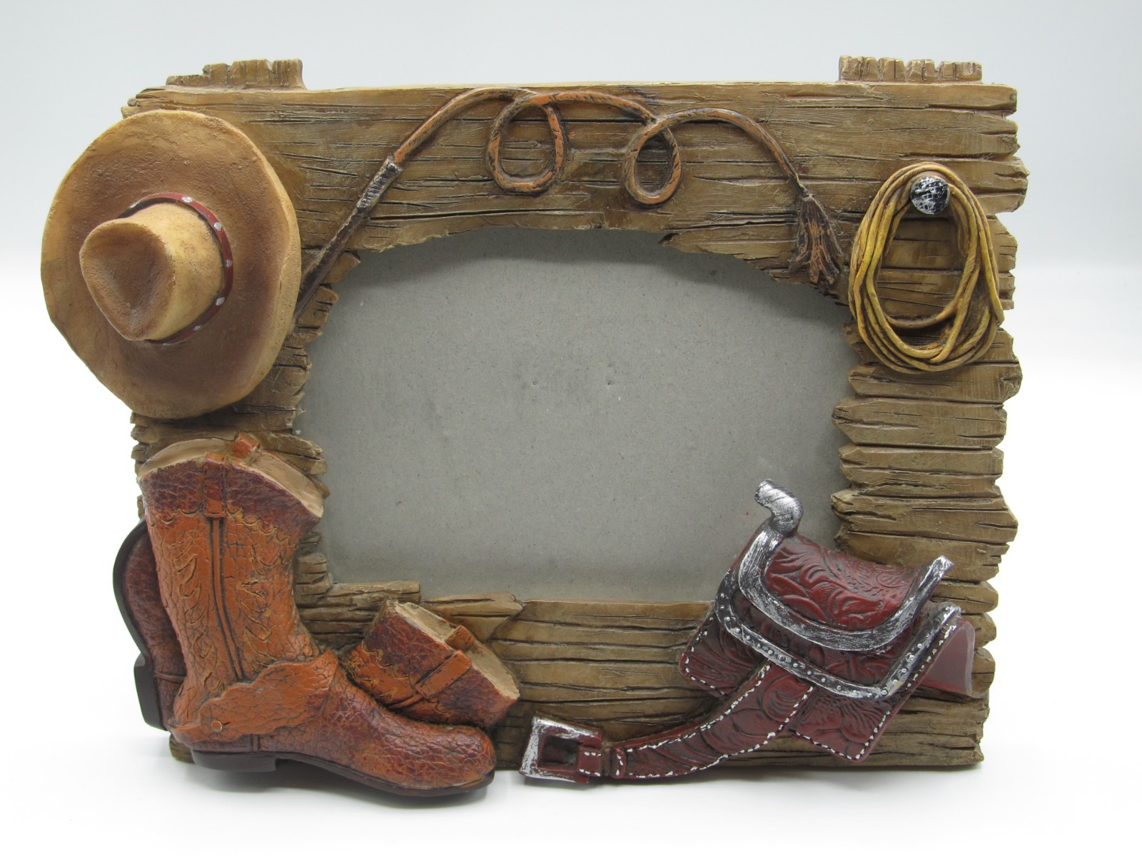3D Resin Western Cowboy Horizontal 4x6 Picture Frame Boots Hat Saddle Rope gallery