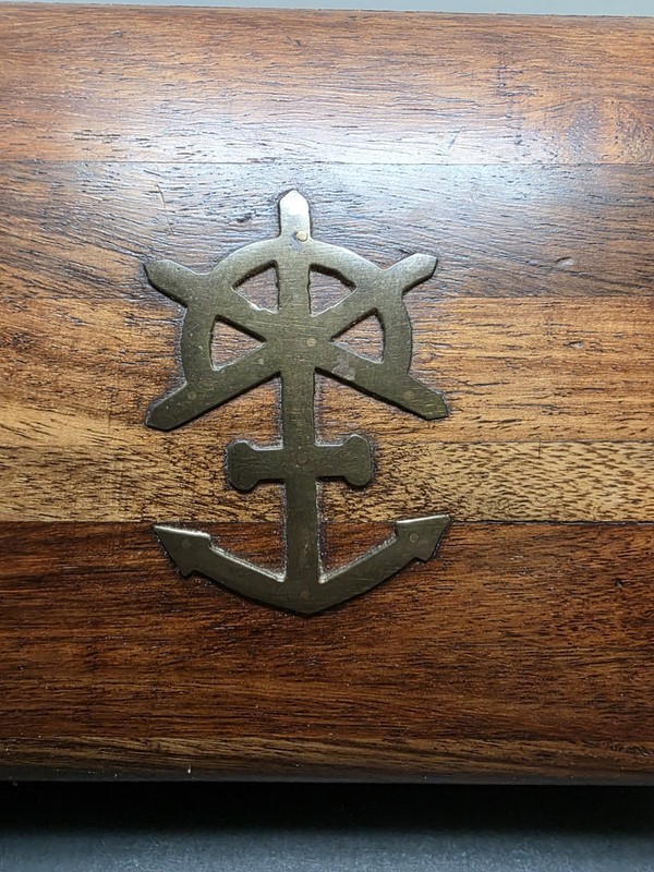 Solid Nautical Wood Box with Brass Trim Tabletop Desk Keys Change Trinkets gallery