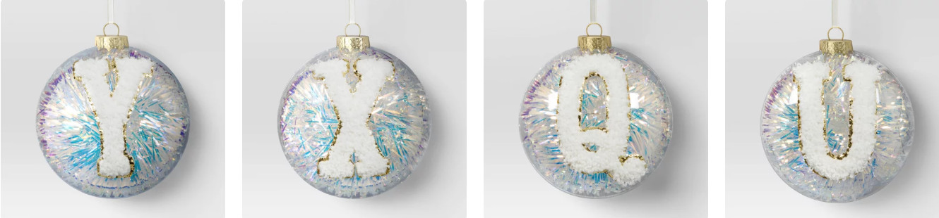 Christmas Monogram Plastic Tinsel Ball Ornament A B C D E F G H I J K L M N O P gallery