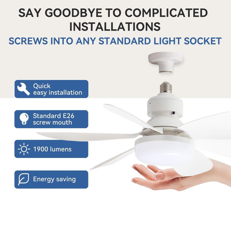 20inch Socket Fan Light Plug in Dimmable LED Ceiling Fans with Lights and Remote gallery
