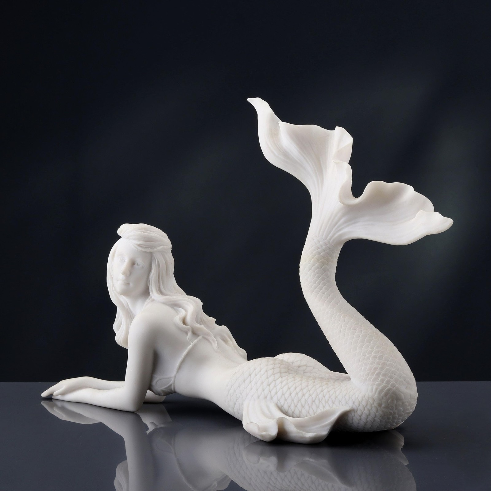 Veronese Design 7 5/8 Inch Mermaid Lying Resin Sculpture Marble White Finish ... gallery