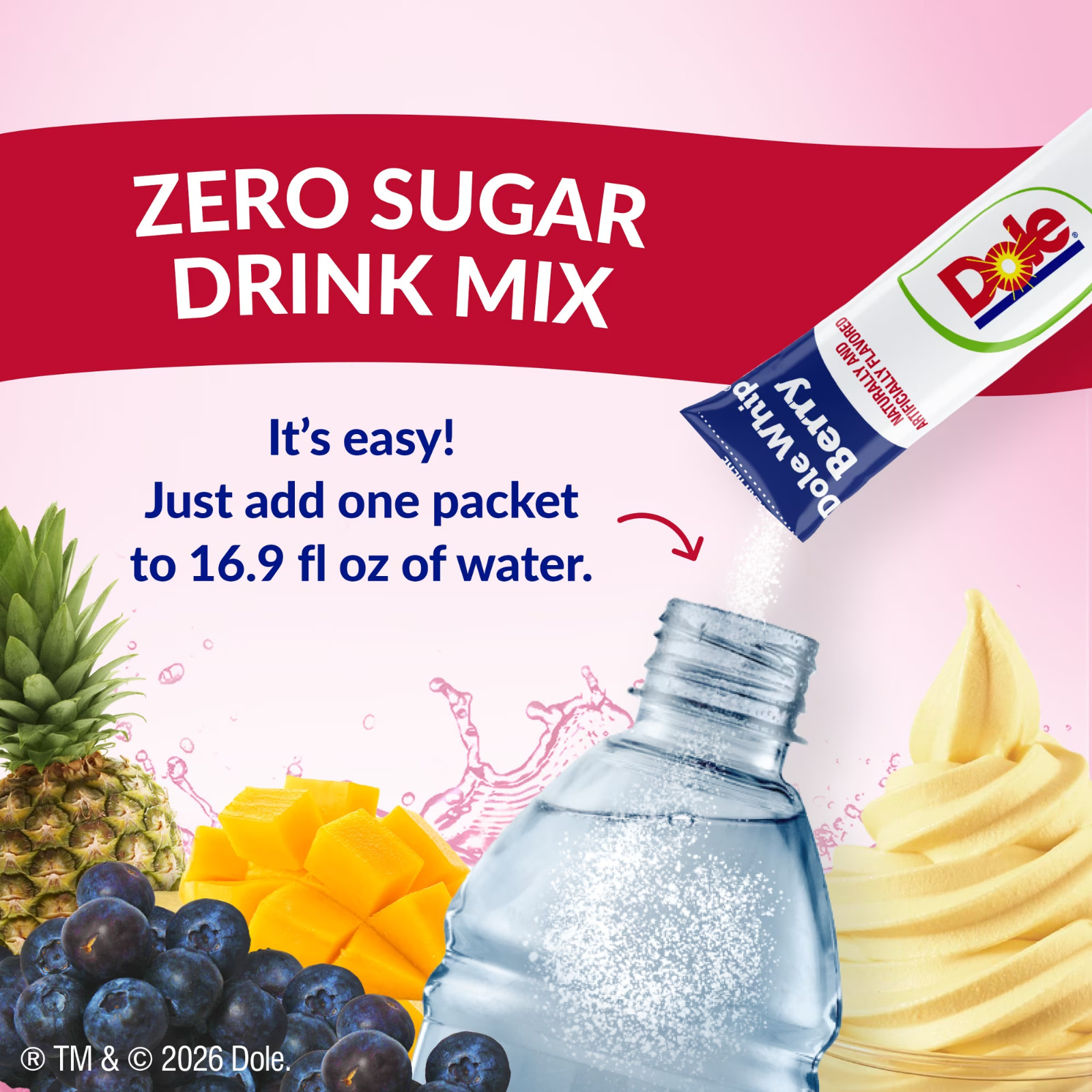 Dole Whip Powder Drink Mix Variety Pack, Pineapple, Mango, & Berry, Zero Sugar, gallery