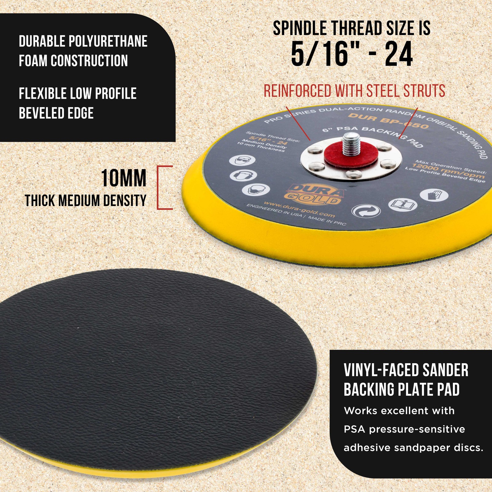 6" PSA DA Sander Backing Plate Pad, Flexible, Dual-Action Random Orbital Sanding gallery