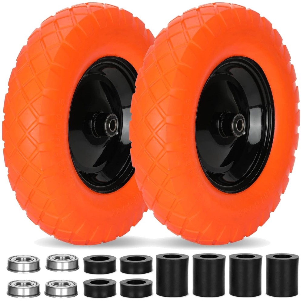 Upgraded 16" Solid Wheelbarrow Tires - 5/8"&3/4" Bearings