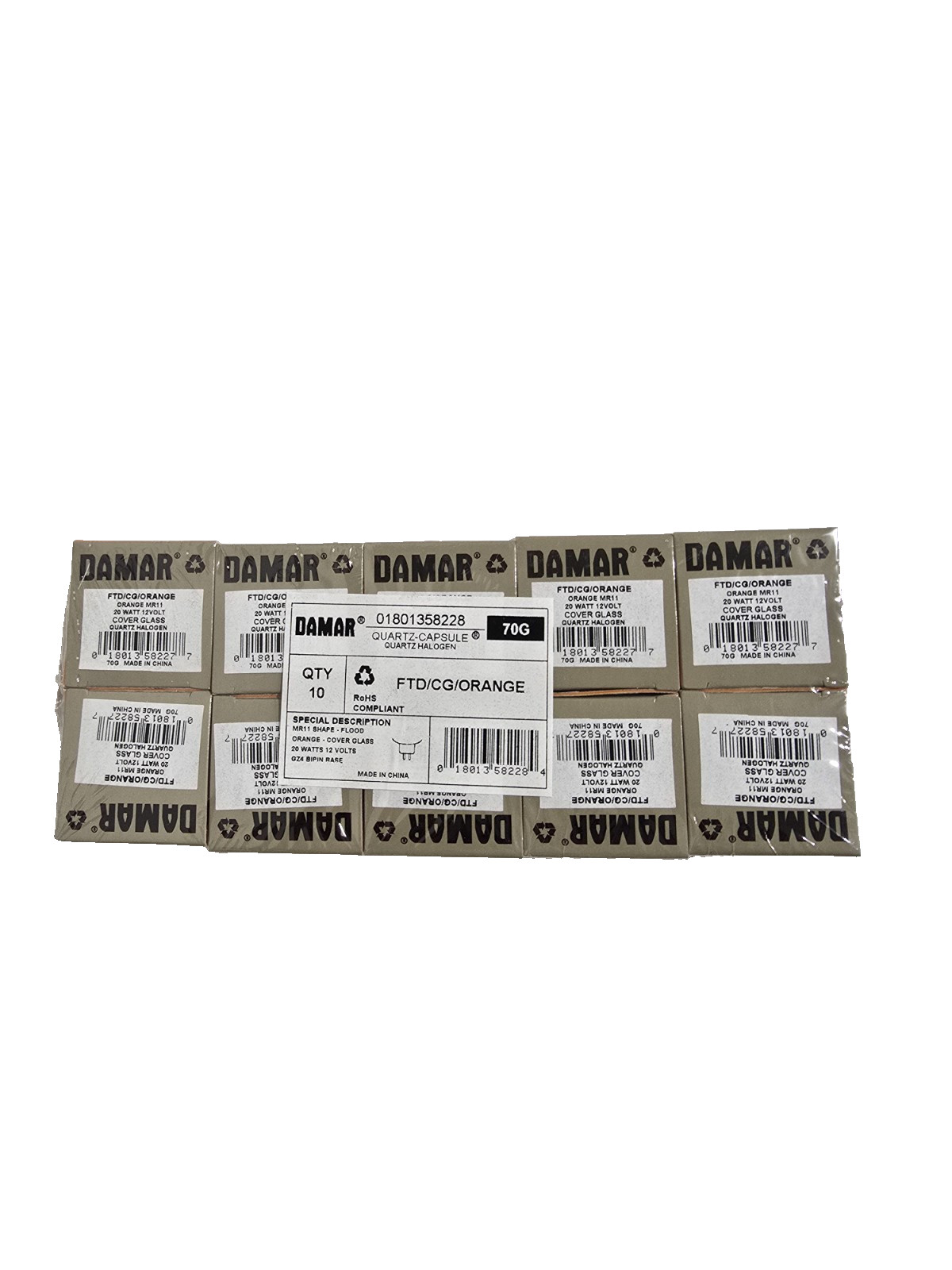DAMAR 70G MR11 ORANGE LENS QUARTZ BULBS 20 WATTS 12 VOLTS (Pack of 10) gallery