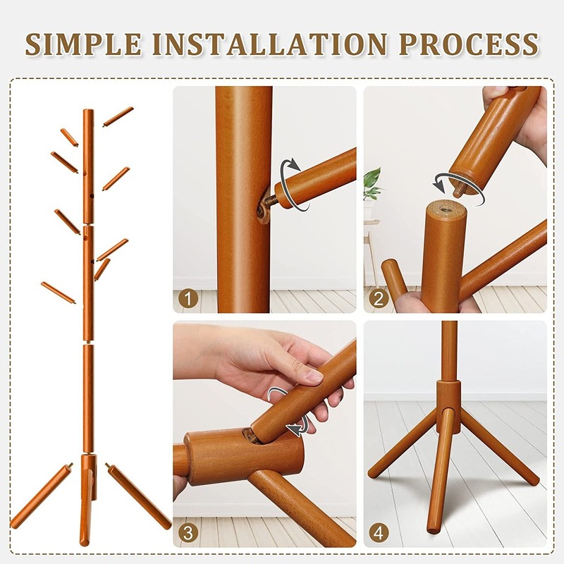 Coat Rack Adjustable beech coat racks stand Freestanding Coat Tree w/ 3 Sections gallery
