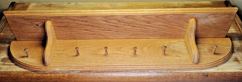 Vintage Solid Oak Wall Shelf 6 Peg Coat Hat Key Rack 33.5”L x 10.5"T x6"W x.75"t gallery