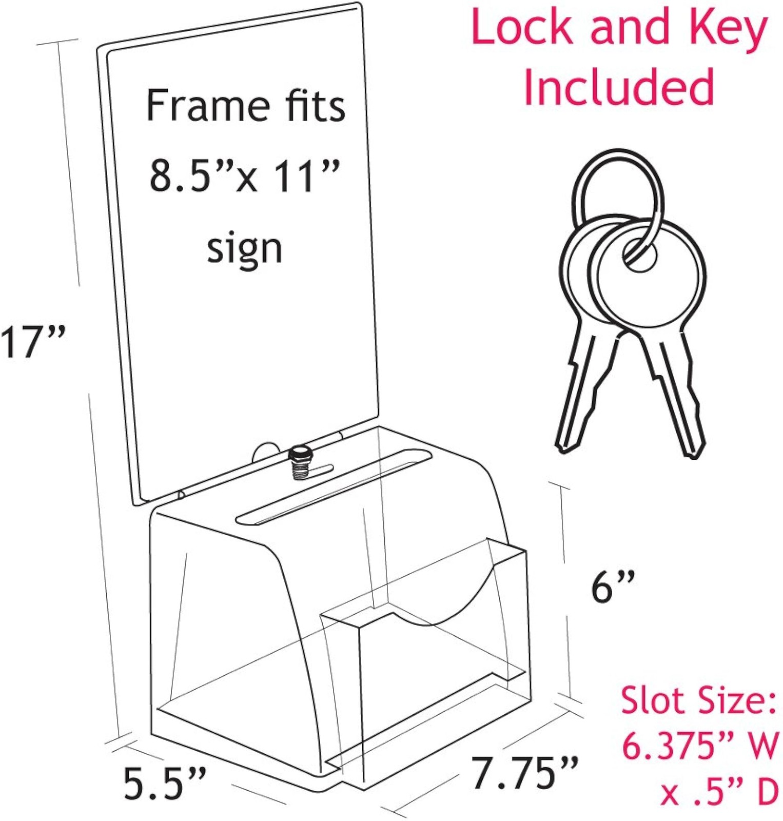 Azar 206009 Large Molded Suggestion Box with Pocket Lock and Key, Clear, Medium gallery