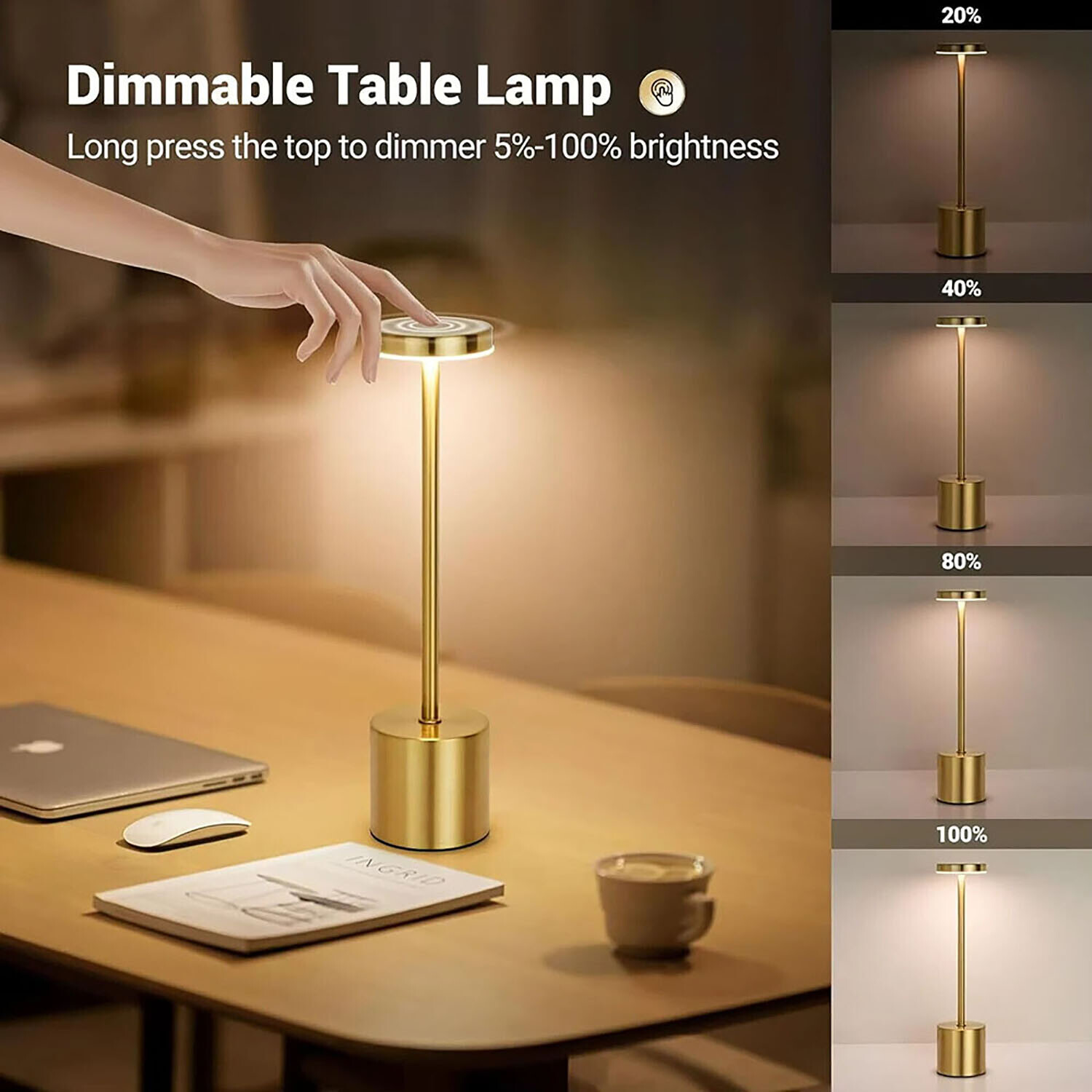 LED Table Lamp Dimmable Cordless Touch Desk Lamp Rechargeable Vintage Light US gallery