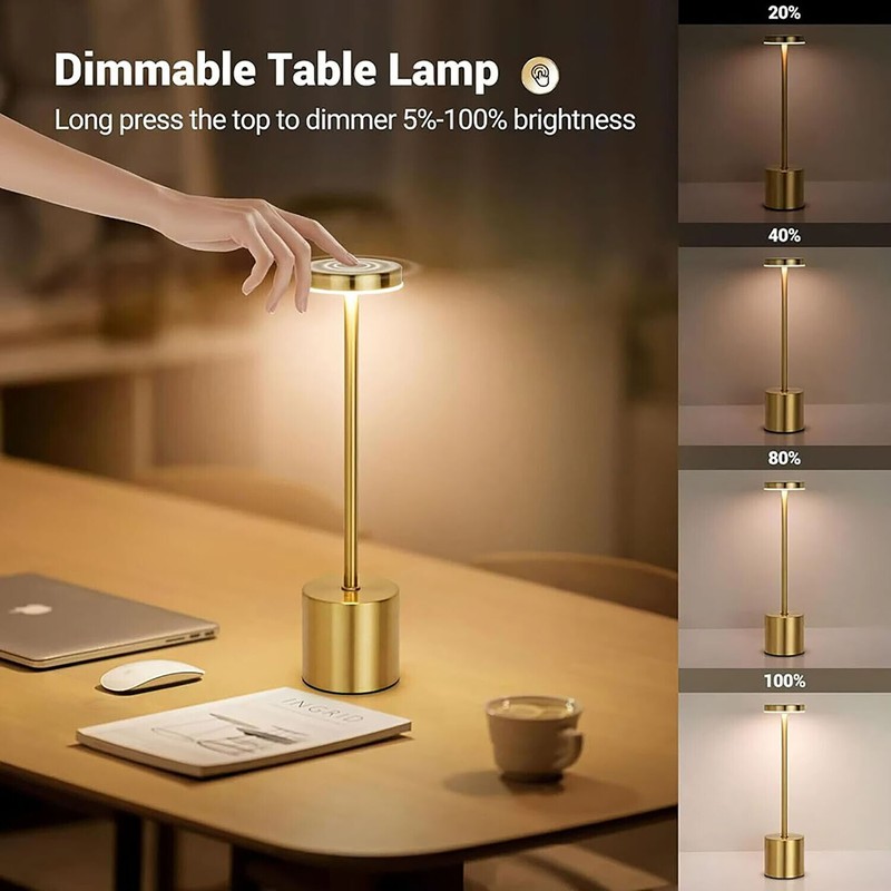 LED Table Lamp Dimmable Cordless Touch Desk Lamp Rechargeable Vintage Light US gallery