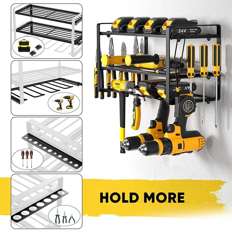 3Tiers Wall Mount Electric Drill Tool Storage Rack Power Tool Organizer w/4 Slot gallery