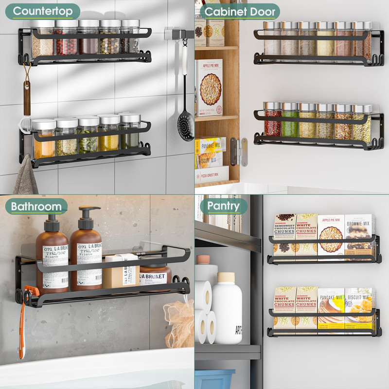 2 Pack Wall Mounted Spice Rack with Hooks for Kitchen and RV Organization gallery