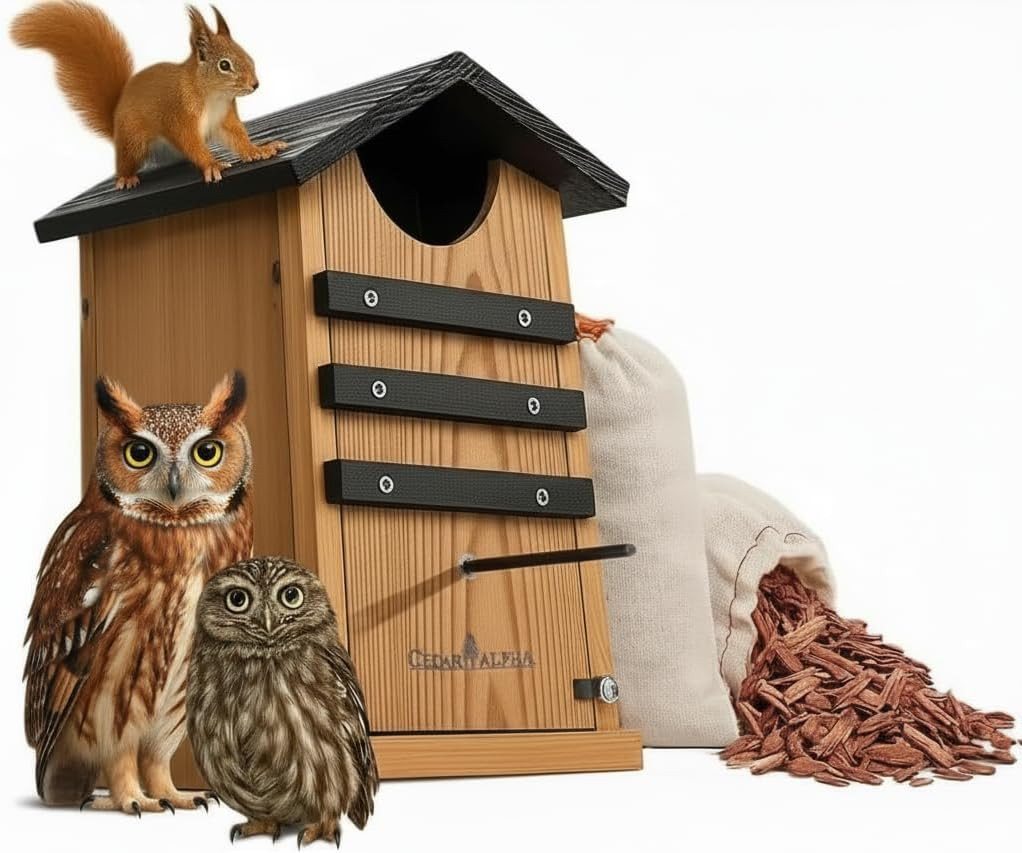 Cedar Screech Owl House Box, Nesting Shelter, Large Cedar Bird House for Outside gallery