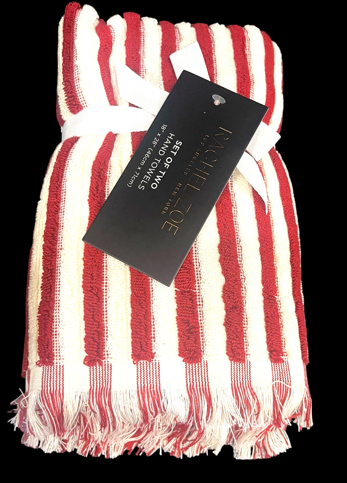 Rachel Zoe Two Piece Set Hand Towels Red & White Stripe New With Tags gallery