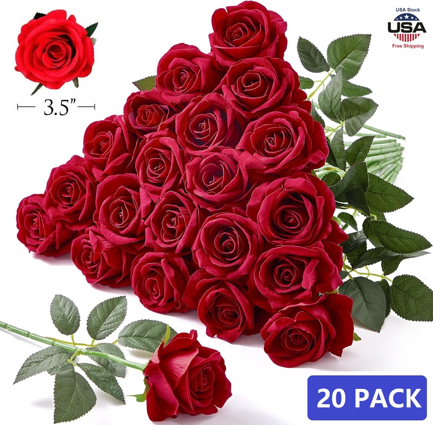 20PCS Red Silk Rose Artificial Flower Proposal Bouquet Home Decor Party Gift USA gallery