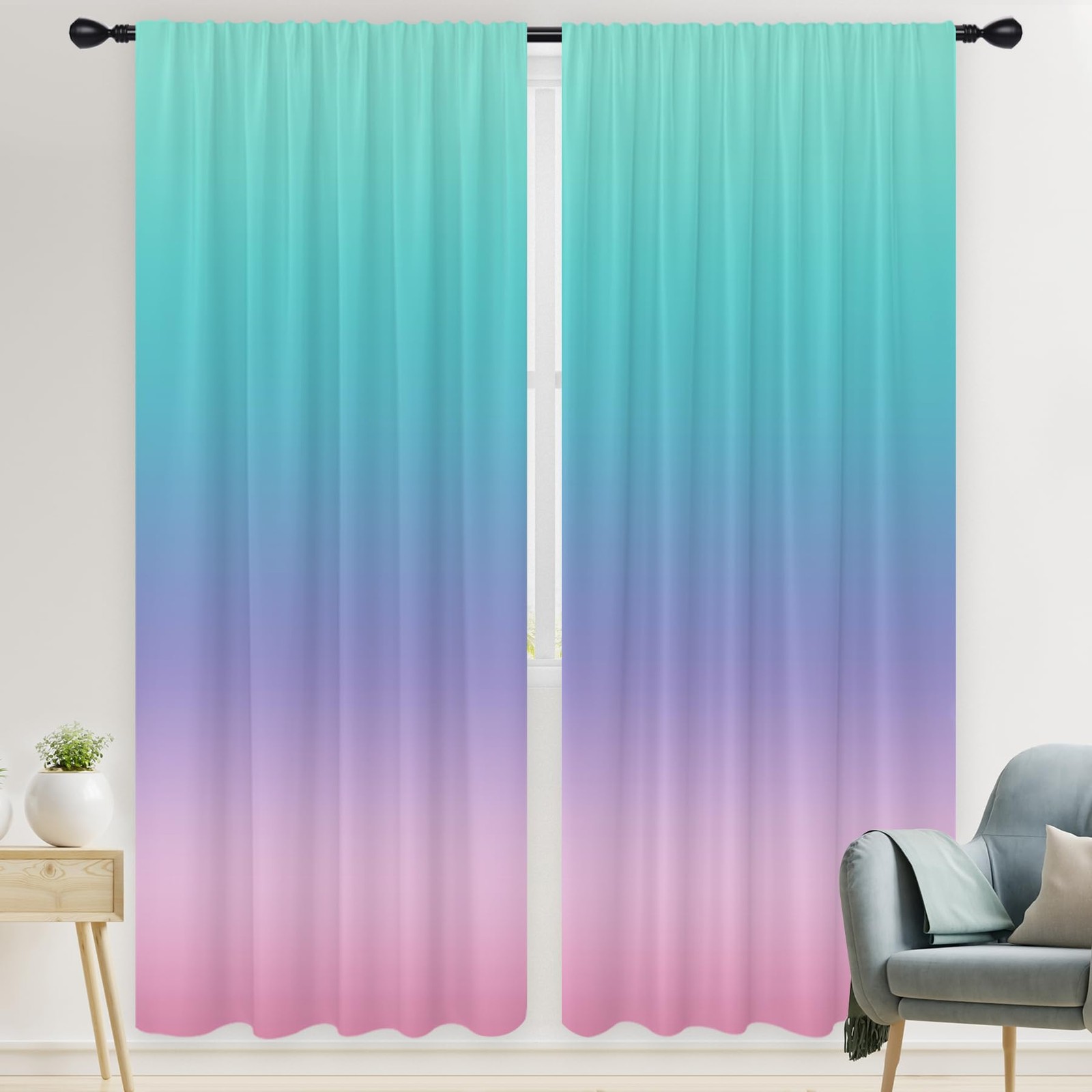 Pink Curtains Extra Long Wide Girls Cute Purple Teal Ombre Colorful Pastel Nu... gallery
