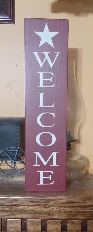Welcome vertical Rustic Primitive Farmhouse sign Handcrafted customizable gallery