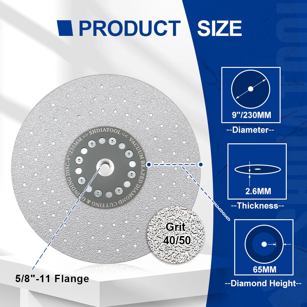 SHDIATOOL 9'' Vacuum Brazed Diamond Cutting Grinding Wheel Grinder Blade 5/8 gallery