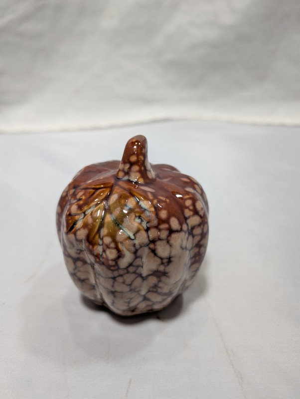 Mini Ceramic Pumpkin Fall Decor - Glossy Brown & Beige Speckled Glaze gallery