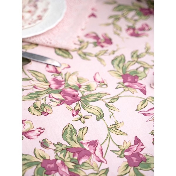 April Cornell Sweet Pea Ruffle 60 x 60 Tablecloth Topper Deep Rose Blush Green gallery