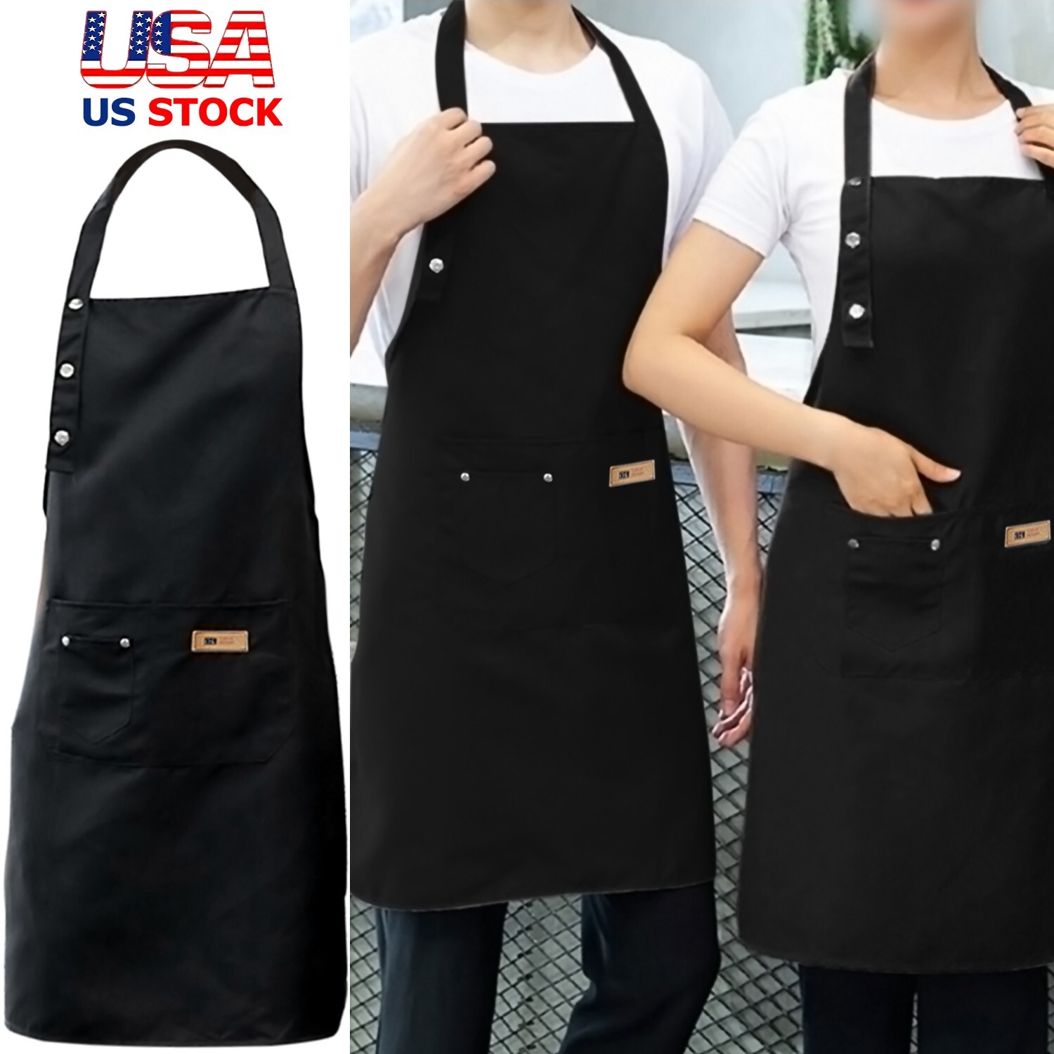 Women Men Waterproof Kitchen Bib Aprons Dress Chef BBQ Cooking Baking Restaurant gallery