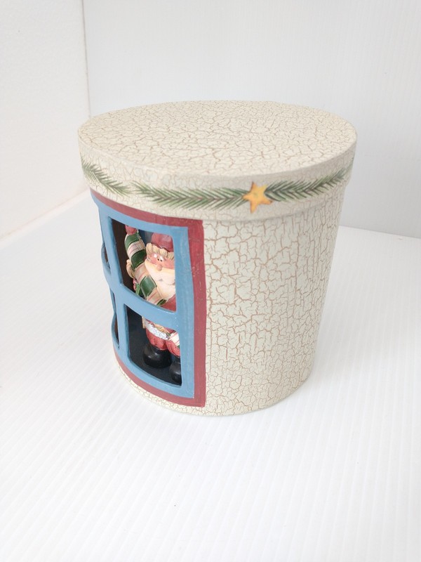 Nesting 3D Paper Mache Round Box Set Santa Cardinal Window Candy Cane Birdhouse gallery