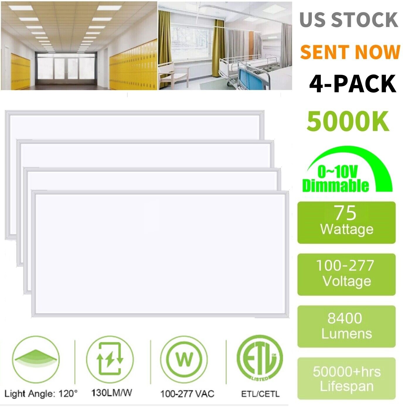 2X4FT LED Flat Panel Light 7800LM 4X75W 5000K Drop Ceiling Ceiling Office Lights gallery