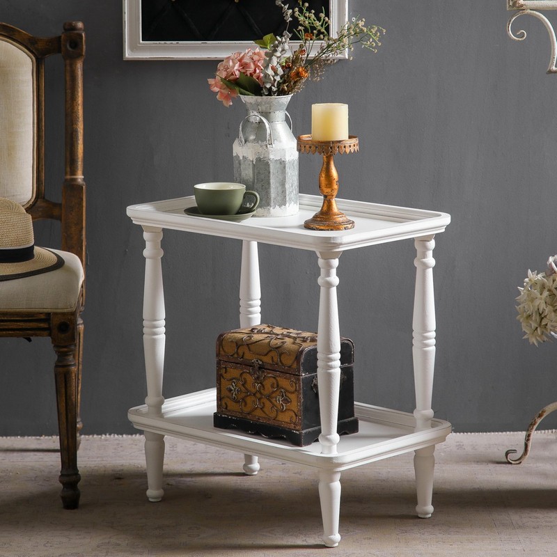 SOFE Rustic Small End Table White, Natural Wood Bedside Table for Small Space... gallery
