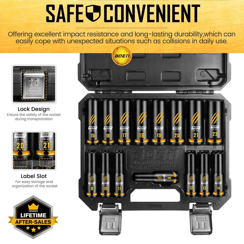15-Piece 1/2" Drive Deep Impact Socket Set, Metric Sockets (8-22mm), CR-MO Steel gallery