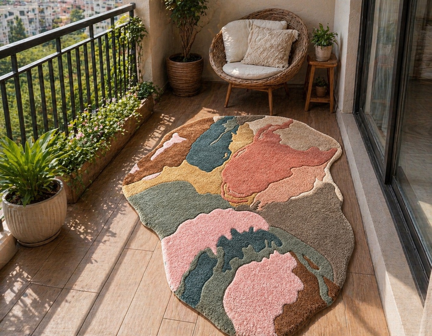 Abstract Hand Tufted Wool Rug Irregular Modern Shape Carpet Living Room Hallway gallery