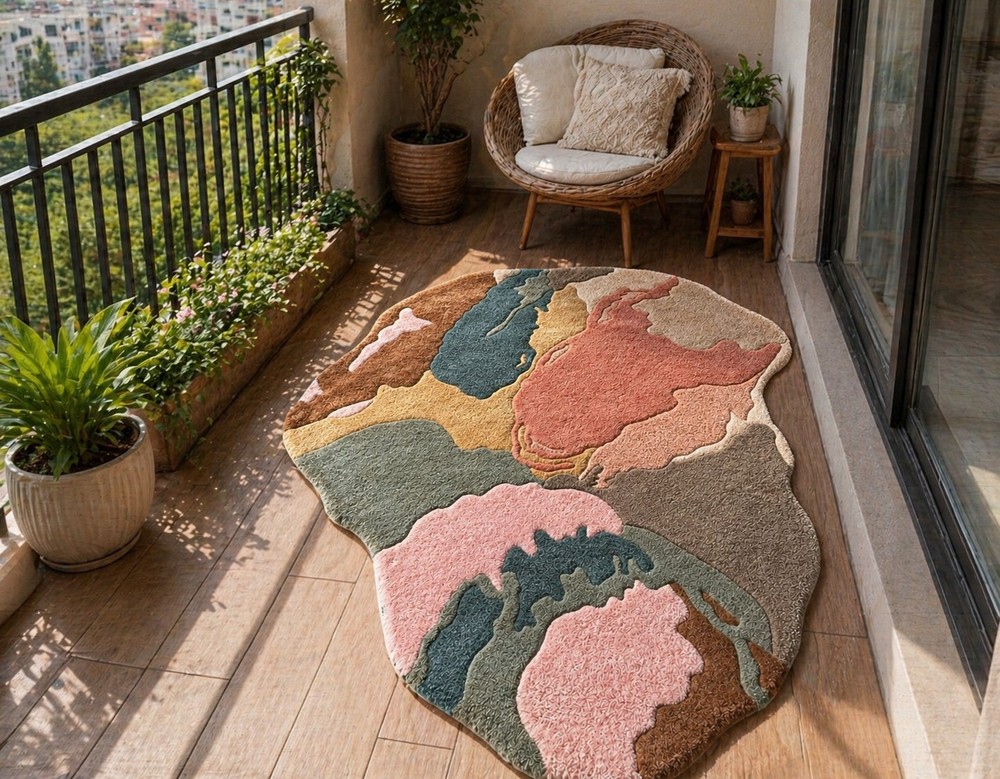 Abstract Hand Tufted Wool Rug Irregular Modern Shape Carpet Living Room Hallway