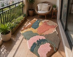 Abstract Hand Tufted Wool Rug Irregular Modern Shape Carpet Living Room Hallway