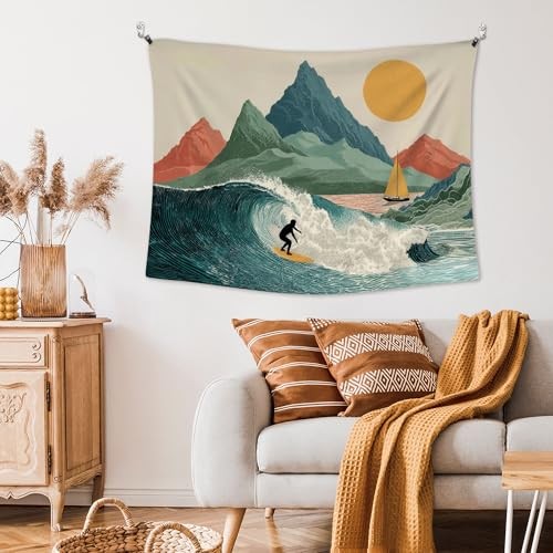 XLDLIOO Coastal Beach Surf Wall Tapestry, Retro Mountain 40"L x 30"W beach-4 gallery