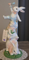 Bella Lux Easter Bunny Figurine 13” Spring Collection Stacked Rabbits Decor